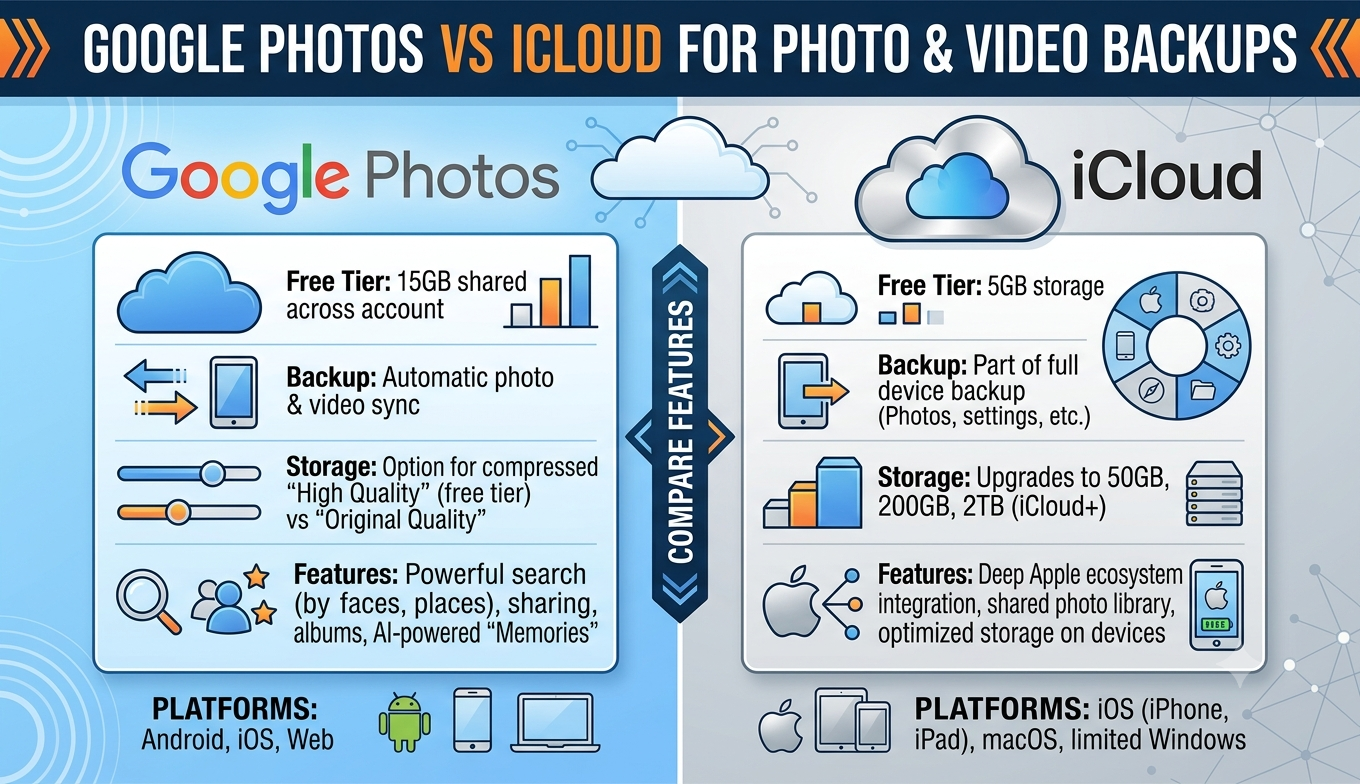 Comparing Google Photos vs iCloud for Backups