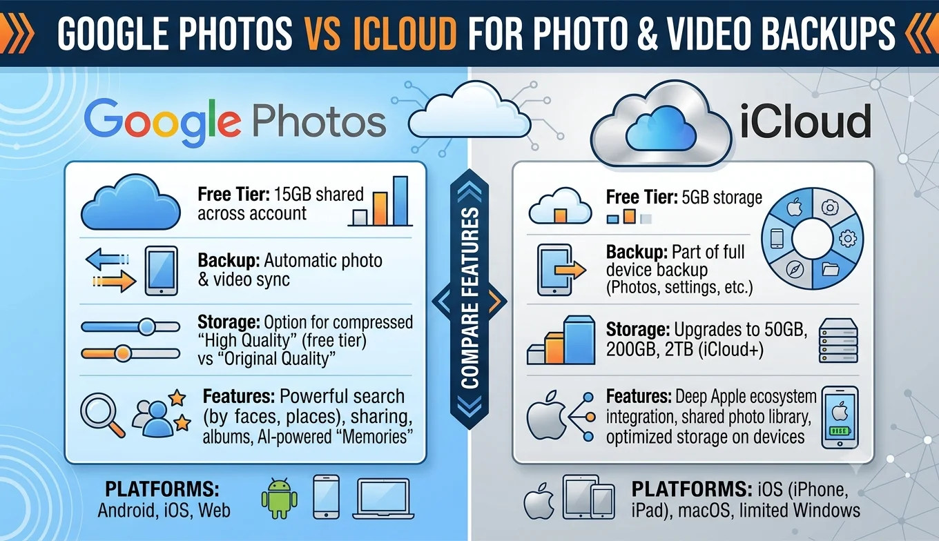 Comparing Google Photos vs iCloud for Backups